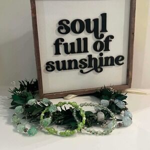 Mermaid core 4 Green Beaded Stretch Bracelets Boho‎ Crackle Glass Sage Seafoam